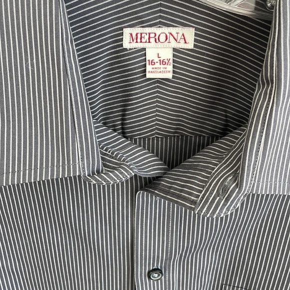 Merona Men’s Charcoal w/ White Pin Stripe Long Sleeve Button Up Dress Shirt - L - Picture 2 of 6